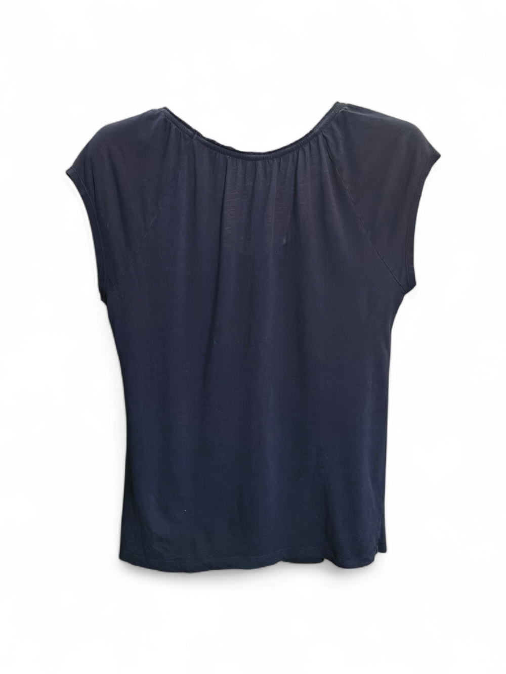 Ann Taylor LOFT Navy Blue Short Sleeve Top Size L Soft Lightweight Scoop Neck - Picture 6 of 7